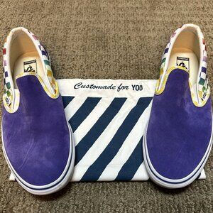 Vans - Purple Suede and Multi-Colored Checkerboard Slip On - Men's Size 11